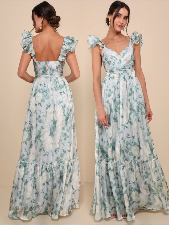 Lulus Dresses & Skirts - NWT Lulu’s Soiree Perfection Light Blue Floral Ruffled Tiered Maxi Dress Medium